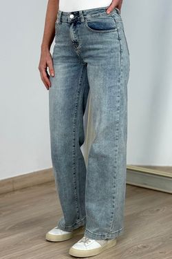 Jeans wide leg azul delavado