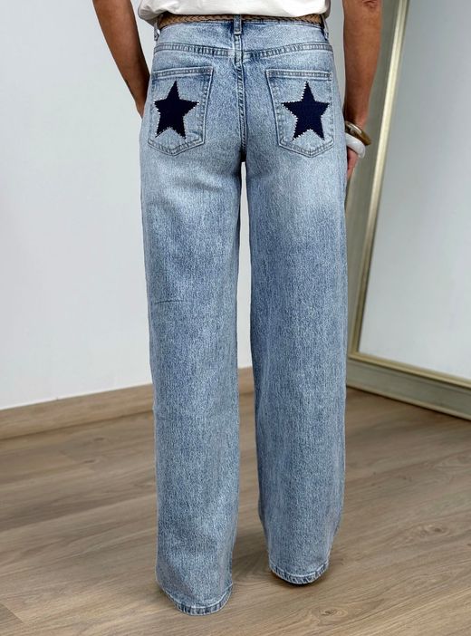 Jeans wide leg Blue Star azul delavado