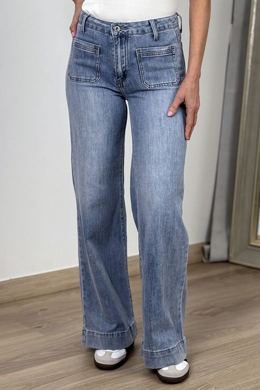 Jeans wide leg patch pocket azul delavado