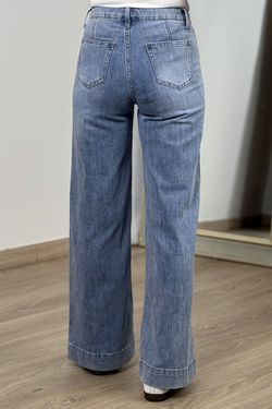 Jeans wide leg patch pocket azul delavado