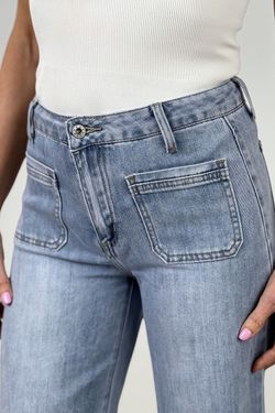 Jeans wide leg patch pocket azul delavado