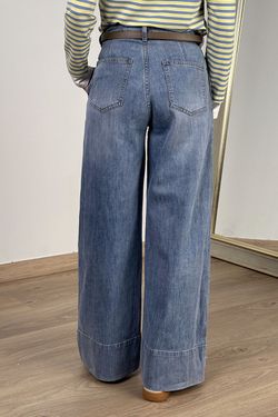 Jeans wide leg pinzas azul delavado