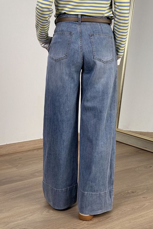 Jeans wide leg pinzas azul delavado