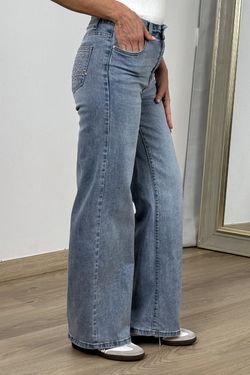 Jeans wide leg stars azul delavado