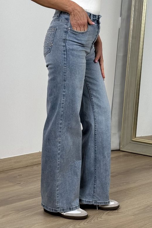 Jeans wide leg stars azul delavado