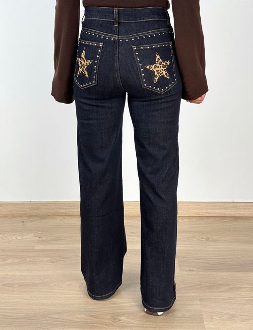 Jeans Wide Leg Tachuelas Star azul