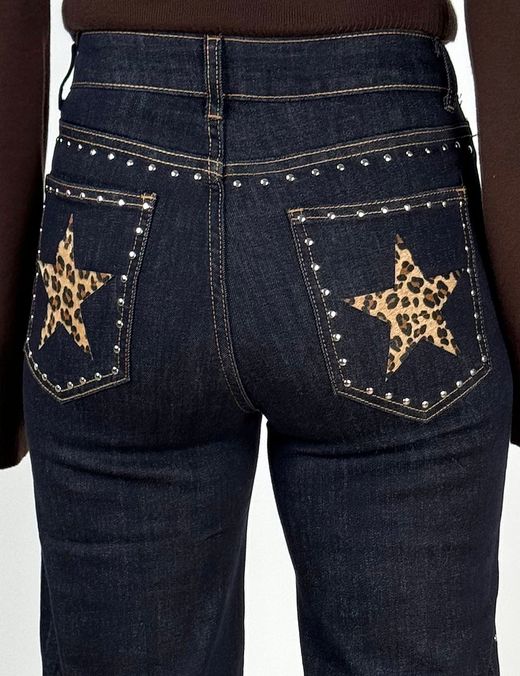 Jeans Wide Leg Tachuelas Star azul