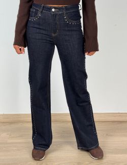 Jeans Wide Leg Tachuelas Star azul