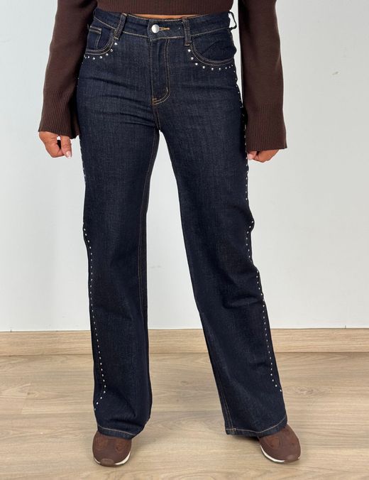 Jeans Wide Leg Tachuelas Star azul