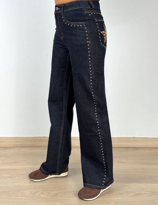 Jeans Wide Leg Tachuelas Star azul