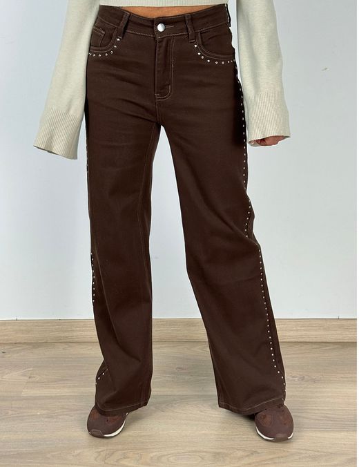 Jeans Wide Leg Tachuelas Star marrón