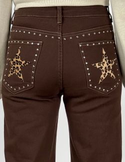 Jeans Wide Leg Tachuelas Star marrón