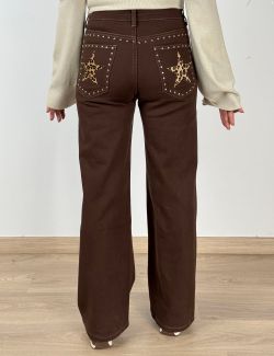 Jeans Wide Leg Tachuelas Star marrón