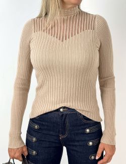 Jersey canalé calado beige