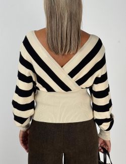 Jersey Cruzado Rayas Diagonales Crudo-Negro
