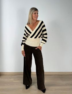 Jersey Cruzado Rayas Diagonales Crudo-Negro