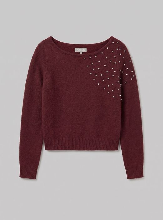 Jersey cuello barco con brillantes burdeos