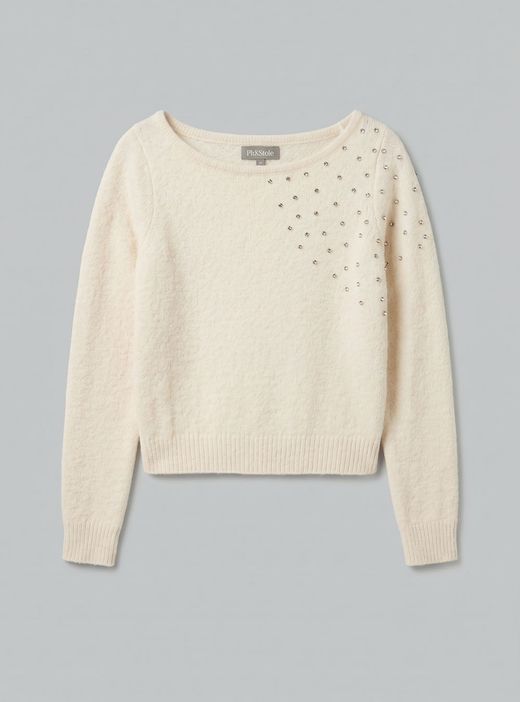 Jersey cuello barco con brillantes crudo