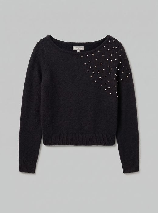 Jersey cuello barco con brillantes negro