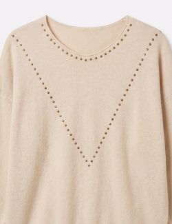 Jersey de Punto con Tachas Beige