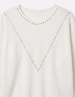 Jersey de Punto con Tachas Blanco