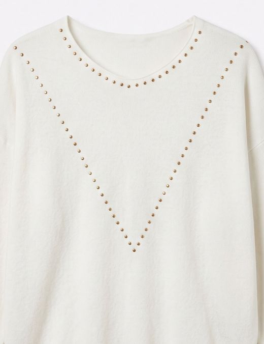 Jersey de Punto con Tachas Blanco