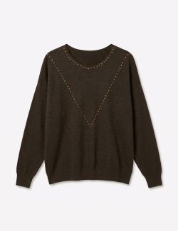 Jersey de Punto con Tachas Marrón Chocolate