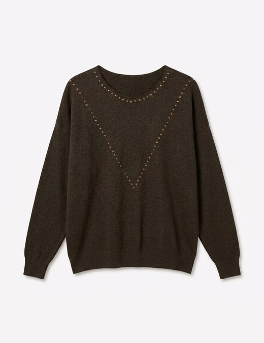 Jersey de Punto con Tachas Marrón Chocolate
