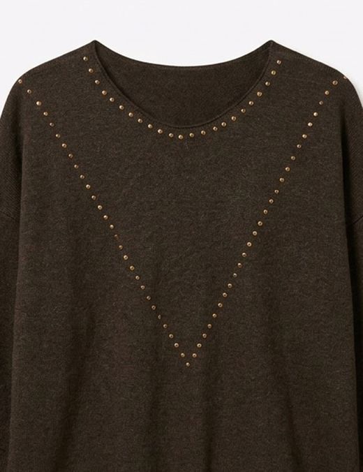 Jersey de Punto con Tachas Marrón Chocolate