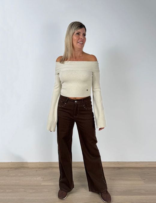 Jersey Off-Shoulder Beige