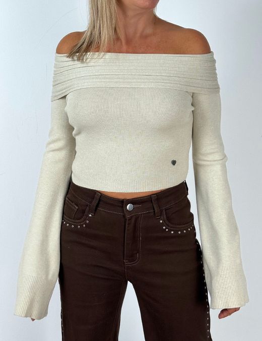 Jersey Off-Shoulder Beige