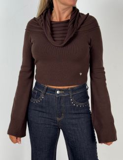 Jersey Off-Shoulder Marrón Chocolate
