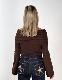 Jersey Off-Shoulder Marrón Chocolate