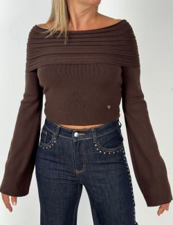 Jersey Off-Shoulder Marrón Chocolate