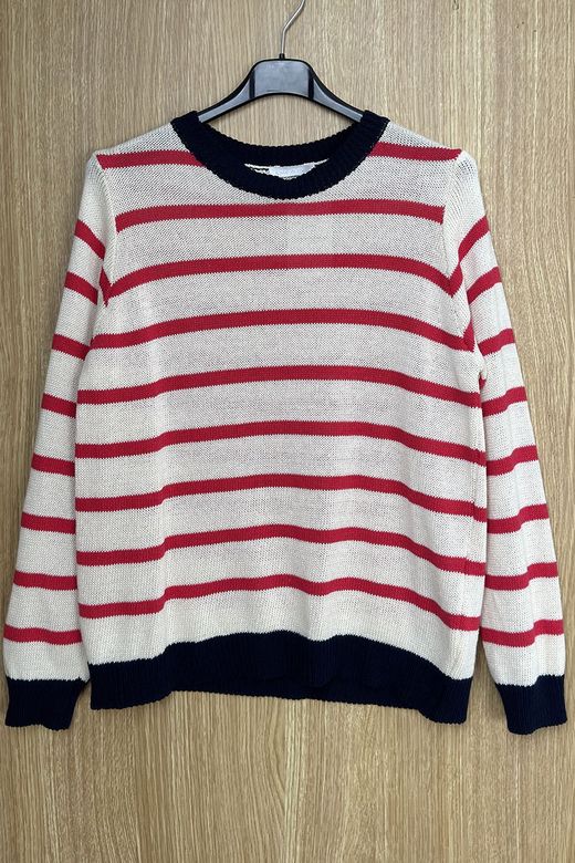 Jersey rayas Amanda beige-marino-rojo