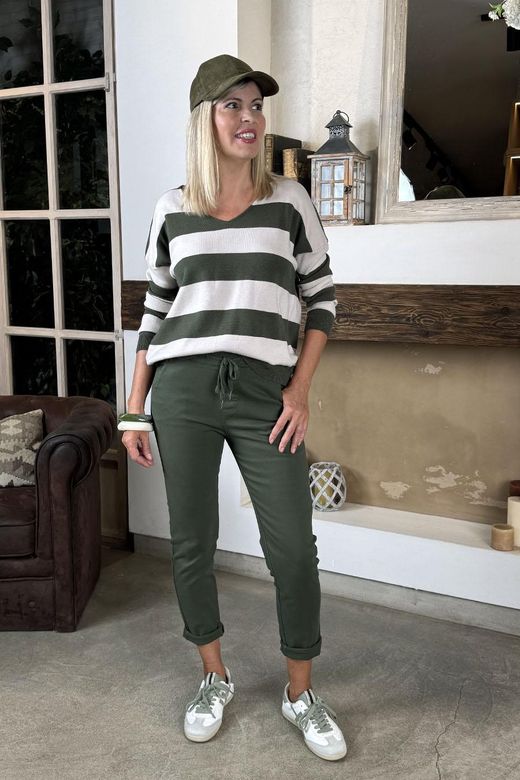 Jersey rayas kaki-beige