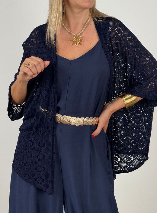 Kimono calado azul marino