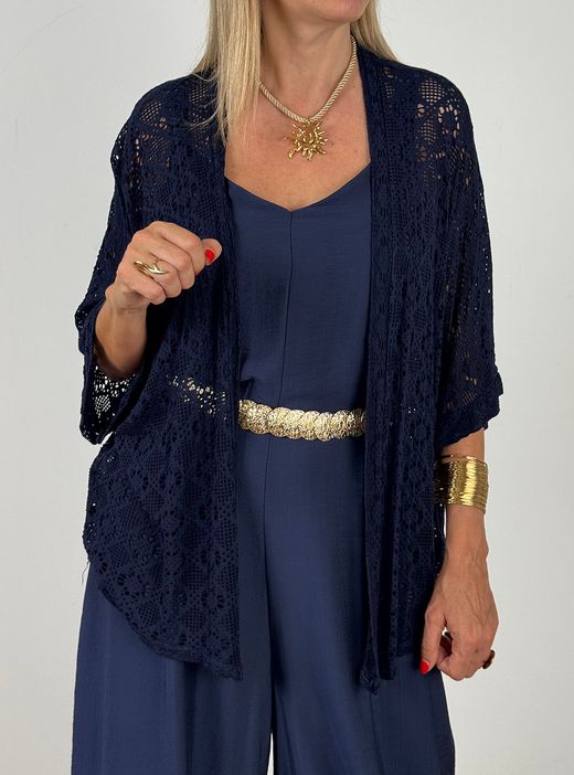 Kimono calado azul marino