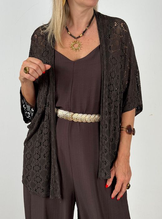 Kimono calado marrón