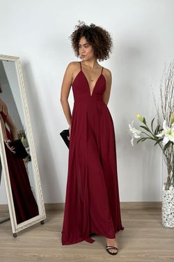 Mono gasa con falda abierta burdeos