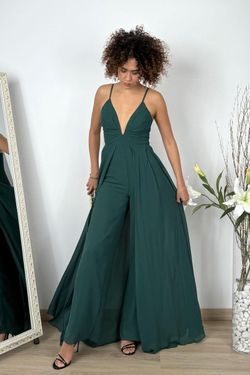 Mono gasa con falda abierta verde botella