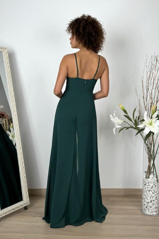 Mono gasa con falda abierta verde botella