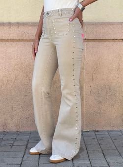 Pantalón campana Stars beige