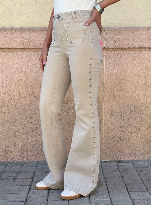 Pantalón campana Stars beige