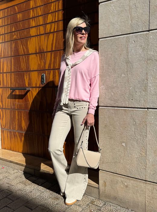 Pantalón campana Stars beige