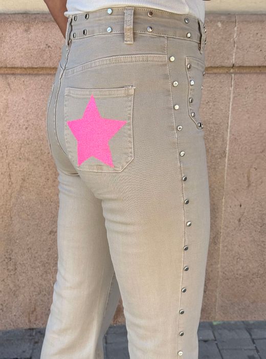 Pantalón campana Stars beige