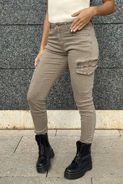 Pantalón cargo elástico beige
