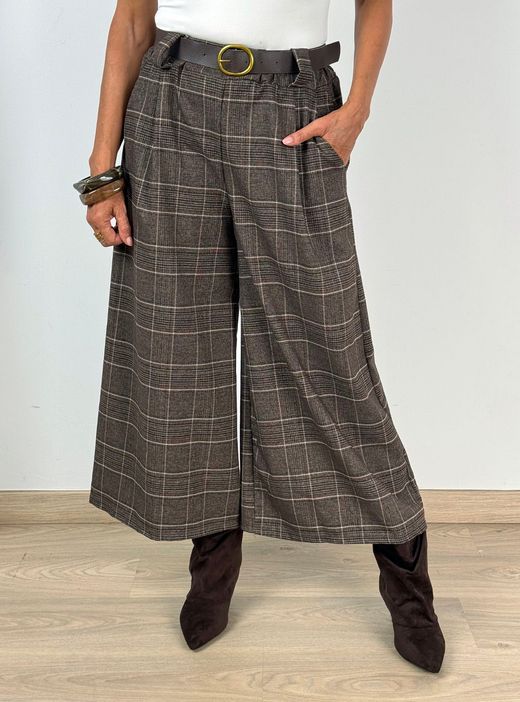 Pantalón Culotte a Cuadros Marrón