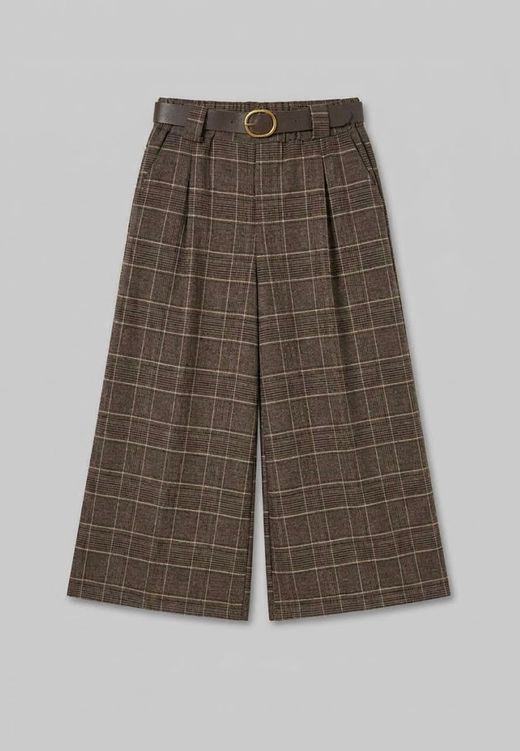 Pantalón Culotte a Cuadros Marrón