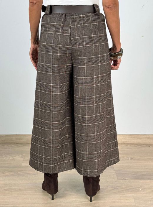 Pantalón Culotte a Cuadros Marrón